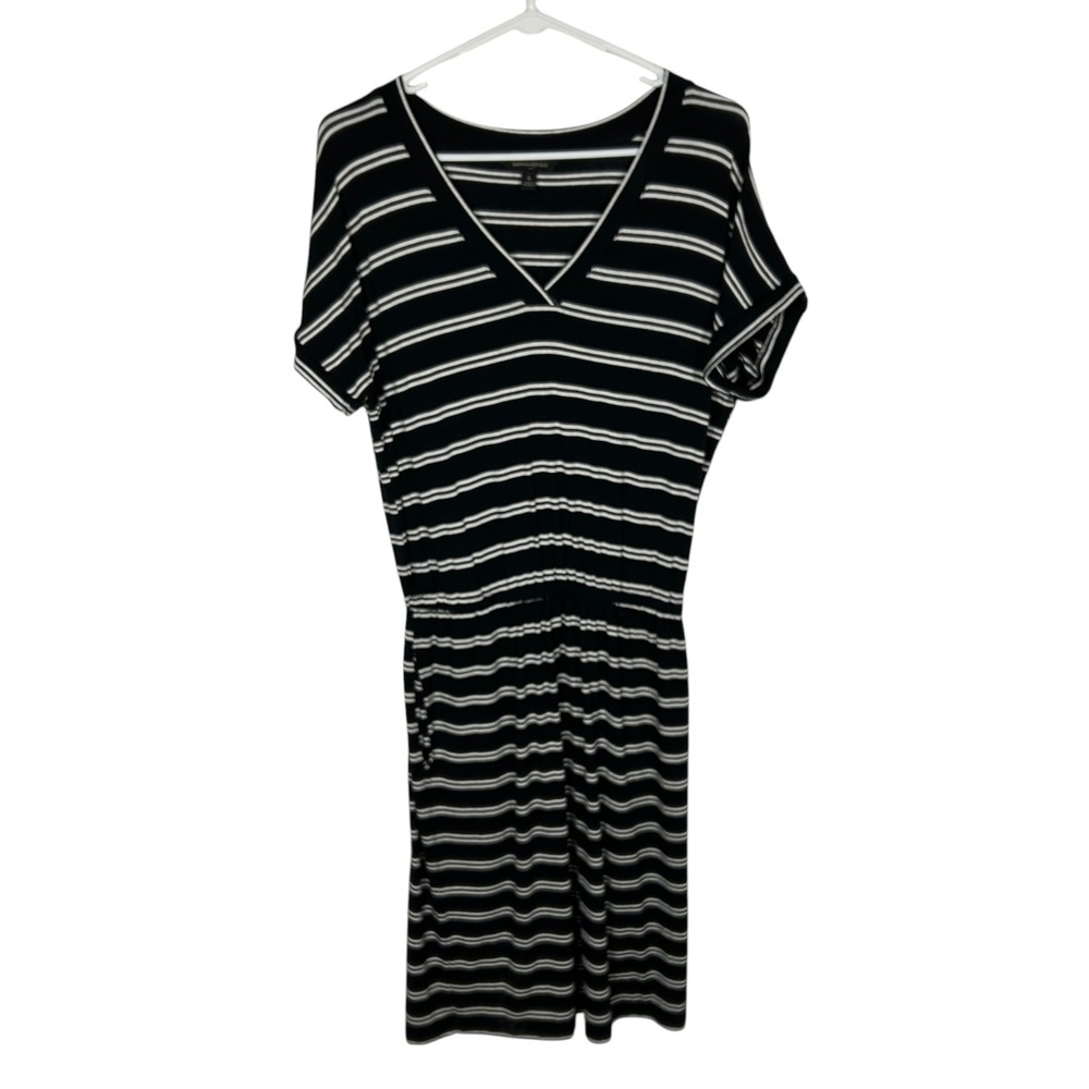 Banana Republic Black White Striped V-Neck Elastic Waist T-Shirt Dress Small